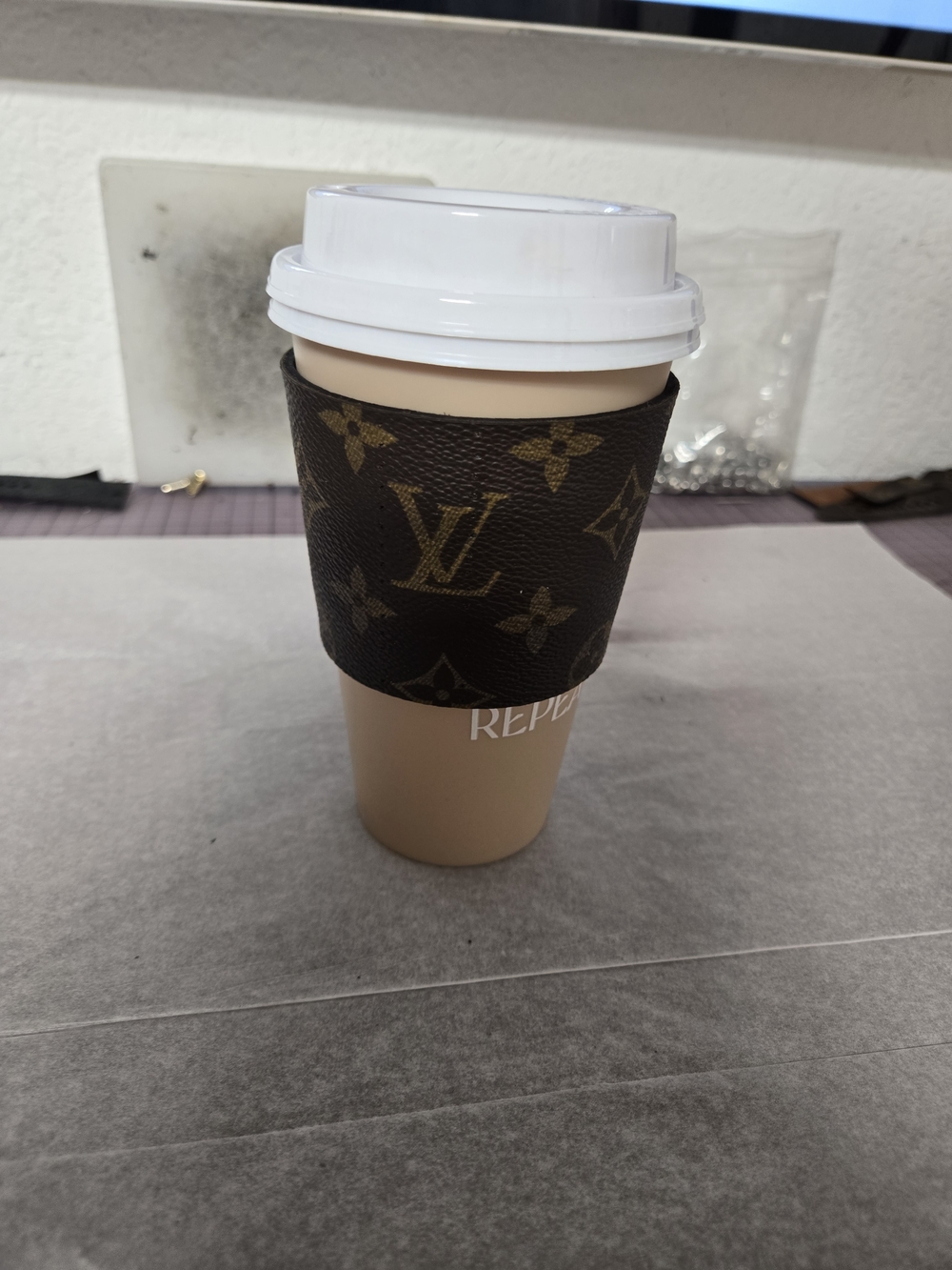 Brown & Gold Monogram Cup Sleeve